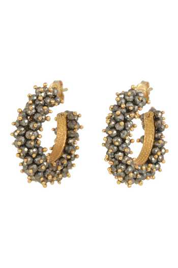 Buy_Anuka Jewels_Grey Crystals Pyrite Cluster Half Hoop Earrings _at_Aza_Fashions