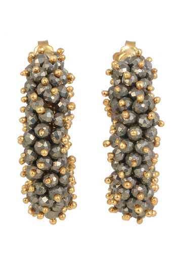 Shop_Anuka Jewels_Grey Crystals Pyrite Cluster Half Hoop Earrings _at_Aza_Fashions