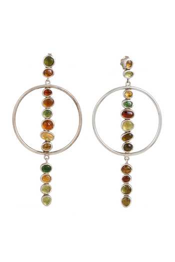 Buy_Anuka Jewels_Multi Color Tourmaline Embellished Hoop Dangler Earrings _at_Aza_Fashions
