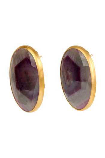 Shop_Anuka Jewels_Purple Stones Framed Hexa Studs _at_Aza_Fashions