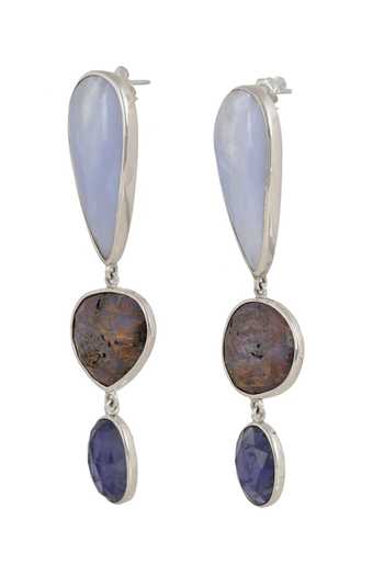 Shop_Anuka Jewels_Silver Plated Chains, Stones Carnelia Drop Earrings _at_Aza_Fashions