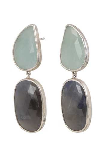 Shop_Anuka Jewels_Silver Plated Stones Azura Tear Drop Earrings _at_Aza_Fashions