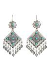 Buy_Anuka Jewels_Silver Plated Turquoise Bloom Crest Stone Embellished Tribal Earrings _at_Aza_Fashions