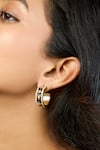 Buy_ISHARYA_Black Charmed Floral Enamelled Hoops _at_Aza_Fashions