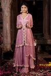 Buy_Farha Syed_Pink Kurta Chanderi Silk Tissue Embroidery Cutdana Scallop Border Peplum Set _at_Aza_Fashions