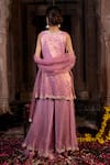 Shop_Farha Syed_Pink Kurta Chanderi Silk Tissue Embroidery Cutdana Scallop Border Peplum Set _at_Aza_Fashions