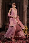 Farha Syed_Pink Kurta Chanderi Silk Tissue Embroidery Cutdana Scallop Border Peplum Set _Online_at_Aza_Fashions