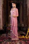 Farha Syed_Pink Kurta Chanderi Silk Tissue Embroidery Cutdana Scallop Border Peplum Set _at_Aza_Fashions