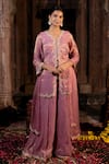 Buy_Farha Syed_Pink Kurta Chanderi Silk Tissue Embroidery Cutdana Scallop V Neck Zardozi Set _at_Aza_Fashions