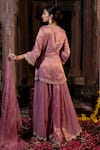 Shop_Farha Syed_Pink Kurta Chanderi Silk Tissue Embroidery Cutdana Scallop V Neck Zardozi Set _at_Aza_Fashions