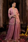 Buy_Farha Syed_Pink Kurta Chanderi Silk Tissue Embroidery Cutdana Scallop V Neck Zardozi Set _Online_at_Aza_Fashions