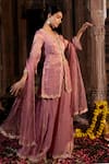 Shop_Farha Syed_Pink Kurta Chanderi Silk Tissue Embroidery Cutdana Scallop V Neck Zardozi Set _Online_at_Aza_Fashions