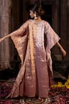 Shop_Farha Syed_Pink Kaftan Chanderi Tissue Embroidery Cutdana Scallop V Neck Zardozi Neckline _at_Aza_Fashions