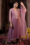 Buy_Farha Syed_Pink Kurta And Pant Chanderi Silk Tissue Embroidery Cutdana Pearl Neckline Set _at_Aza_Fashions