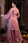 Shop_Farha Syed_Pink Kurta And Sharara Chanderi Silk Tissue Embroidery Zardozi Placement Set _at_Aza_Fashions