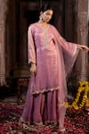 Farha Syed_Pink Kurta And Sharara Chanderi Silk Tissue Embroidery Zardozi Placement Set _Online_at_Aza_Fashions