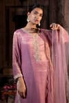 Farha Syed_Pink Kurta And Sharara Chanderi Silk Tissue Embroidery Zardozi Placement Set _at_Aza_Fashions