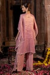 Shop_Farha Syed_Pink Chanderi Silk Tissue Embroidery Cutdana V Geometric Yoke Kaftan And Pant Set _at_Aza_Fashions