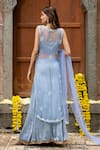 Shop_Farha Syed_Blue Kurta Organza Embroidery Cutdana Scallop V Neck Floral Skirt Set _at_Aza_Fashions