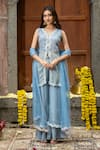 Farha Syed_Blue Kurta Chanderi Silk Tissue Embroidery Cutdana Scallop Peplum Sharara Set _Online_at_Aza_Fashions