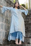 Farha Syed_Blue Kaftan Chanderi Tissue Embroidery Zardozi Placket And Dhoti Pant Set _Online_at_Aza_Fashions