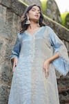 Shop_Farha Syed_Blue Kaftan Chanderi Tissue Embroidery Zardozi Placket And Dhoti Pant Set _Online_at_Aza_Fashions