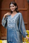 Shop_Farha Syed_Blue Tunic Tissue Georgette Embroidery Cutdana Sequin Yoke Kaftan And Pant Set _Online_at_Aza_Fashions