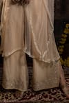 Farha Syed_Ivory Pant And Bustier Chanderi Silk Tissue Embroidery Geometric Kaftan & Set _Online_at_Aza_Fashions