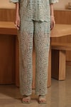 Buy_Label Deepika Nagpal_Green French Mesh Embroidery Thread Collar Serena Shirt And Pant Set 