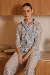 Buy_Label Deepika Nagpal_Blue French Mesh Embroidery Thread Collar Serena Shirt And Pant Set _Online_at_Aza_Fashions