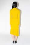 Leh Studios_Yellow 100% Cotton Plain High Neck Luminous Draped Dress _Online_at_Aza_Fashions