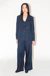 Buy_Leh Studios_Blue Linen Silk Blend Plain Midnight Wide Legged Trousers _at_Aza_Fashions