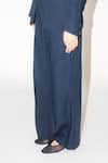 Shop_Leh Studios_Blue Linen Silk Blend Plain Midnight Wide Legged Trousers _Online_at_Aza_Fashions