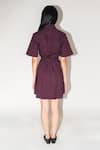 Shop_Leh Studios_Wine 100% Cotton Plain Pleated Collar Safari Mini Dress _at_Aza_Fashions