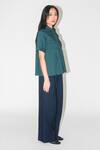 Leh Studios_Green 100% Cotton Plain Pleated Collar Safari Shirt _Online_at_Aza_Fashions