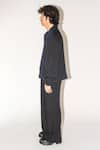 Leh Studios_Black Linen Silk Blend Cliff Color Blocked Flap Pocket Jacket _Online_at_Aza_Fashions