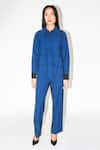 Buy_Leh Studios_Blue 100% Viscose Colorblock Broke Fence Pant _at_Aza_Fashions