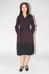 Buy_Leh Studios_Purple 100% Viscose Colorblock Notched Lapel Broke Fence Dress _at_Aza_Fashions