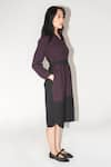 Buy_Leh Studios_Purple 100% Viscose Colorblock Notched Lapel Broke Fence Dress _Online_at_Aza_Fashions