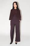 Buy_Leh Studios_Purple 80% Viscose 20% Silk High Eve Pleated Waist Jumpsuit _at_Aza_Fashions