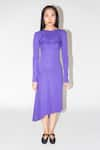 Buy_Leh Studios_Purple 100% Cotton Solid Round Iris Draped Asymmetric Dress _at_Aza_Fashions