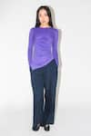 Buy_Leh Studios_Purple 100% Viscose Solid Round Iris Draped Asymmetric Top _at_Aza_Fashions