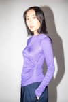 Buy_Leh Studios_Purple 100% Viscose Solid Round Iris Draped Asymmetric Top _Online_at_Aza_Fashions