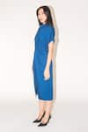 Shop_Leh Studios_Blue 100% Cotton Solid Collared Iris Draped Asymmetric Midi Dress _at_Aza_Fashions