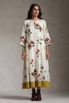 Buy_Raiman_Off White Cotton Printed Floral Round Botanical Folklore Midi Dress _at_Aza_Fashions