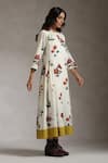 Raiman_Off White Cotton Printed Floral Round Botanical Folklore Midi Dress _Online_at_Aza_Fashions