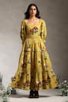 Buy_Raiman_Yellow Cotton Printed Flora And Fauna Square Celeste Maxi Dress _at_Aza_Fashions