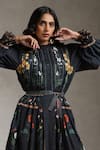 Buy_Raiman_Black Cotton Printed Floral Mandarin The Stargazer Dress _Online_at_Aza_Fashions