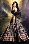 Rashika Sharma_Black Lehenga Suede Printed Thread Sweetheart Pleated With Blouse _Online_at_Aza_Fashions