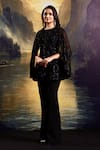 Buy_Rashika Sharma_Black Kurta Georgette Embroidered Mirror Round Cape Sleeve And Flared Pant _at_Aza_Fashions